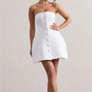 Club L Anniston White Bandeau Tailored Buttoned Mini Dress